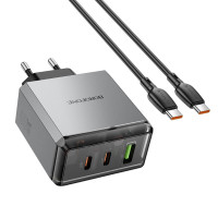 Мережевий зарядний пристрій BOROFONE BN22 Lena PD65W (2C1A) charger set (C to C(EU) Metal Gray (Колір Metal Gray) - фото № 5