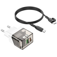 Мережевий зарядний пристрій BOROFONE BA80A Scenery PD20W+QC3.0 charger set(Type-C to Type-C) Transparent Black (Колір Transparent-Black) - фото № 7