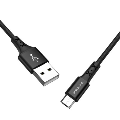 Кабель BOROFONE BX20 USB to Micro 2A, 1m, nylon, TPE connectors, Black - изображение 1