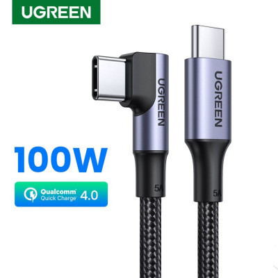 Кабель UGREEN US334 USB-C 2.0 to Angled USB-C M/M Cable Aluminium Shell with Braided 1m (Black)(UGR-70643) - изображение 3