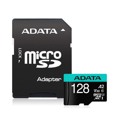 microSDXC (UHS-1 U3) A-DATA Premier Pro 128Gb Class 10 V30S A2 (R-100Mb/s W85Mb/s) (adapter SD) (AUSDX128GUI3V30SA2-RA1) - изображение 1