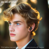 Бездротові навушники BOROFONE FQ4 Lighten true wireless ANC+ENC noise reduction BT headset Black (Колір 7073) - фото № 4