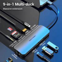 USB-хаб Vention Multi-function USB-C to HDMI/USB-C Gen 1/USB3.0x2/RJ45/SD/TF/TRRS 3.5mm/PD Docking Station 0.15M Gray Aluminum (Цвет Gray) - фото № 2