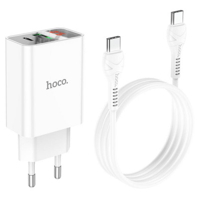 Мережевий зарядний пристрій HOCO C100A PD20W+QC3.0 charger with digital display set(Type-C to Type-C) White - изображение 6