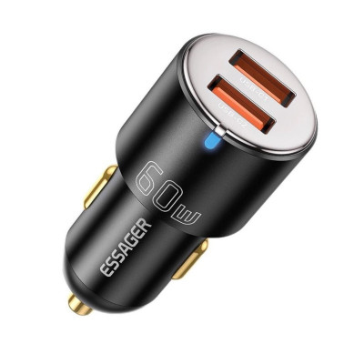 Автомобильное зарядное устройство Essager City Dual USB-A 60 Вт черное (ECC2C1A-FF01) (ECC2C1A-FF01) - изображение 1