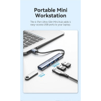 USB-хаб Vention USB 3.0 to USB 3.0/USB 2.0*3 Mini Hub 0.15M Gray Metal Type (CKOHB) (Цвет Metal Gray) - фото № 4