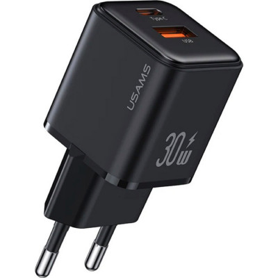 Мережевий зарядний пристрій Usams US-CC189 PD30W+QC3.0 A+C Dual-port Fast Charger (EU)--X-ron Series Black - изображение 1