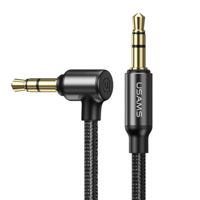 Аудіо-кабель Usams US-SJ557 3.5mm to 3.5mm Right-angle Audio Cable 1.2m Black - зображення 1