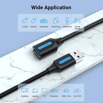 Кабель Vention USB 3.0 A Male to A Female Extension Cable 1.5M black PVC Type (CBHBG) - изображение 5