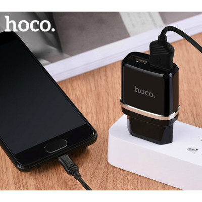 Мережевий зарядний пристрий HOCO C12 Smart Dual USB (микрокабель) зарядное устройство Черный (6957531064114) - изображение 4