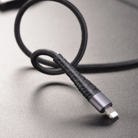 Кабель BOROFONE BX32 USB to iP 2.4A, 1m, nylon, aluminum+TPE connectors, Black (Цвет 7073) - фото № 4