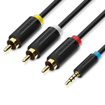 Кабель Vention 3.5mm Male to 3RCA Male AV Cable 1.5M Black (BCBBG) - изображение 1