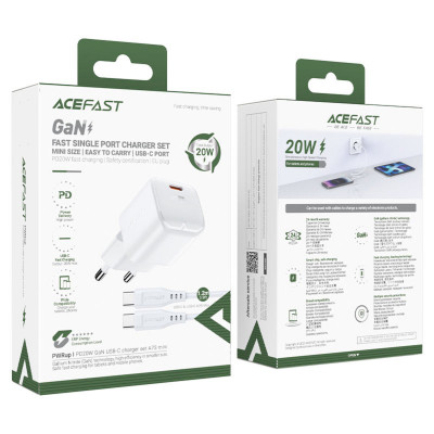 Мережевий зарядний пристрій ACEFAST A77 mini PD30W GaN single USB-C charger set (C3-03) White - зображення 1