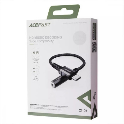Кабель ACEFAST C1-07 USB-C to 3.5mm aluminum alloy headphones adapter cable Gray - изображение 3