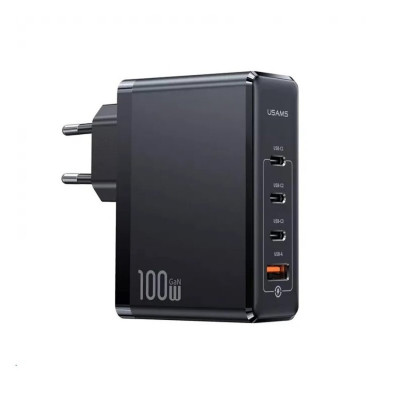 Мережевий зарядний пристрій Usams US-CC163 T50 100W 4 Ports ACCC GaN Fast Charger (EU) Black - зображення 1
