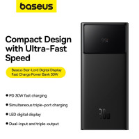 Зовнішній акумулятор Baseus Star-Lord Digital Display Fast Charging Power Bank 30000mAh 30W Cluster Black（With Simple Series Charging Cable USB to Typ (Цвет Black) - фото № 8