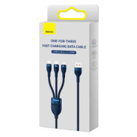 Кабель Baseus Flash Series Ⅱ One-for-three Fast Charging Data Cable USB to M+L+C 100W 1.2m Blue (Колір Синий) - фото № 2