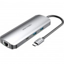 USB-хаб Vention Multi-function USB-C to HDMI/USB-C Gen 1/USB3.0x2/RJ45/SD/TF/TRRS 3.5mm/PD Docking Station 0.15M Gray Aluminum