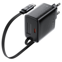 Мережевий зарядний пристрій ACEFAST A110 PD30W GaN charger (USB-C+USB-C) with retractable cable (EU) Black (Цвет 7073) - фото № 3