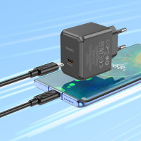 Мережевий зарядний пристрій HOCO CS13A Ocean single port PD20W charger set(Type-C to Type-C) Black (Цвет 7073) - фото № 5