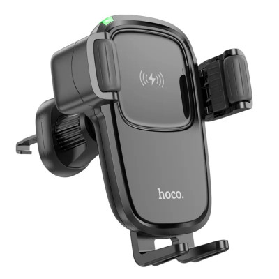 Тримач для мобiльного з БЗП HOCO HW1 Pro wireless fast charge car holder(air outlet) Black - изображение 1