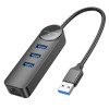 Адаптер Borofone DH6 Erudite 4-in-1 Gigabit Ethernet Adapter(USB to USB3.0*3+RJ45)(L=0.2M) Black (6941991104299)