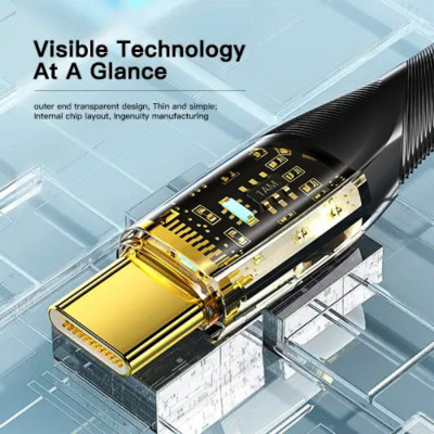 Кабель Essager Interstellar Transparent Design USB-кабель для зарядки от типа C до типа C, 100 Вт, 1 м, черный (EXCTT1-XJ01-P) (EXCTT1-XJ01-P) - изображение 2