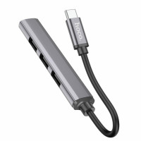 USB-хаб HOCO HB26 4 in 1 adapter(Type-C to USB3.0+USB2.0*3) Metal Gray (Колір Metal Gray) - фото № 3