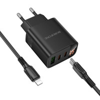 Мережевий зарядний пристрій BOROFONE BA98A Ilustre PD30W (2C1A) charger with digital display set (C to iP) (EU) Black (Цвет 7073) - фото № 4