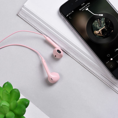 Навушники HOCO M55 Memory sound wire control earphones with mic Pink (6957531099925) - изображение 3