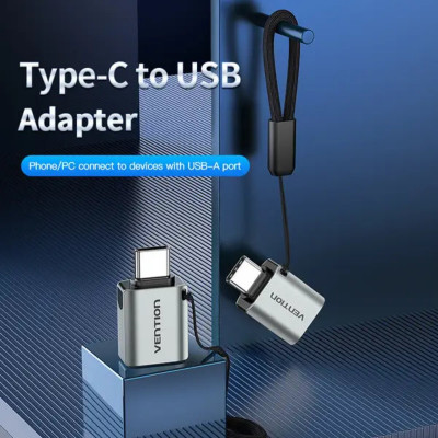 Кабель Vention USB-C «папа» — USB 3.0 «мама» Адаптер OTG из серого алюминиевого сплава (CDQH0) - изображение 2