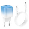 Мережевий зарядний пристрій HOCO C101A single port PD20W charger set(C to iP) Ice Blue - зображення 3