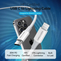 Кабель Vention USB 2.0 Type-C Male to Lightning Male 3A Cable 1M White PVC Type (Колір White) - фото № 2