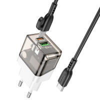 Мережевий зарядний пристрій BOROFONE BA80A Scenery PD20W+QC3.0 charger set(Type-C to Type-C) Transparent Black (Колір Transparent-Black) - фото № 4