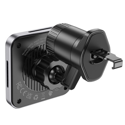 Тримач для мобiльного з БЗП HOCO HW15 Speed magnetic wireless fast charging car holder(air outlet) Black Metal Gray - изображение 5