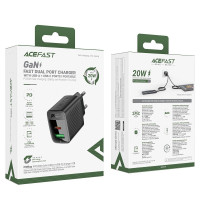 Мережевий зарядний пристрій ACEFAST A78 PD20W GaN (USB-A+USB-C) charger Black (Цвет Черный) - фото № 7
