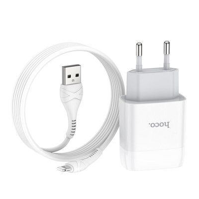 Мережевий зарядний пристрій HOCO C72A Glorious single port charger set (iP) White (6931474712998) - изображение 2