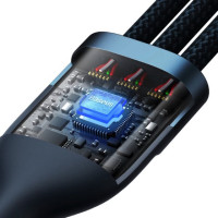 Кабель Baseus Flash Series Ⅱ One-for-three Fast Charging Data Cable USB to M+L+C 100W 1.2m Blue (Колір Синий) - фото № 5