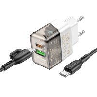 Мережевий зарядний пристрій BOROFONE BA80A Scenery PD20W+QC3.0 charger set(Type-C to Type-C) Transparent Black (Колір Transparent-Black) - фото № 5
