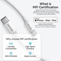 Кабель Vention USB 2.0 Type-C Male to Lightning Male 3A Cable 1M White PVC Type (Колір White) - фото № 3