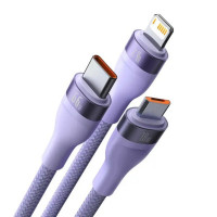 Кабель Baseus Flash Series Ⅱ One-for-three Fast Charging Data Cable USB to M+L+C 66W 1.2m Purple (Цвет Фиолетовый) - фото № 3