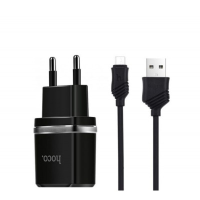 Мережевий зарядний пристрій HOCO C12 Smart dual USB (Micro cable)charger set Black (6957531064114) - зображення 1