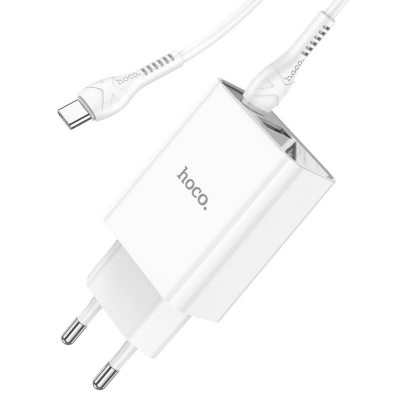 Мережевий зарядний пристрій HOCO C100A PD20W+QC3.0 charger with digital display set(Type-C to Type-C) White - зображення 1