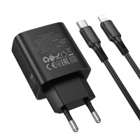 Мережевий зарядний пристрій BOROFONE BA98A Ilustre PD30W (2C1A) charger with digital display set (C to iP) (EU) Black (Цвет 7073) - фото № 6