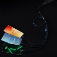 Кабель Baseus Flash Series Ⅱ One-for-three Fast Charging Data Cable USB to M+L+C 100W 1.2m Blue (Колір Синий) - фото № 8