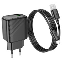 Мережевий зарядний пристрій HOCO CS21A Rich single port QC3.0 charger set (Type-C)(EU) Black (Цвет 7073) - фото № 3