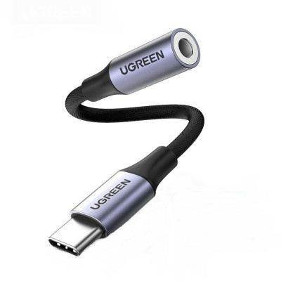 Аудіо кабель з UGREEN AV161 USB-C to 3.5mm M/F Cable Aluminum Shell with Braided 10cm (Space Gray) (UGR-80154) - изображение 1