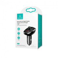 АЗП з FM-модулятором Usams US-CC115 C21 Dual USB 3.4A Digital Display Wireless FM Car Charger Black  - фото № 2