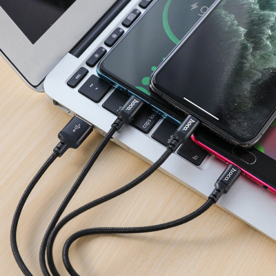 Кабель HOCO X14 3-in-1 Times speed charging cable iP+Micro+Type-C Black - зображення 3