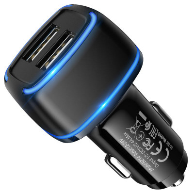 Автомобільний зарядний пристрій BOROFONE BZ14 Max dual port ambient light car charger Black (BZ14B) - зображення 1